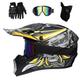 Full Face MTB Motocross Helmet Set, Youth Kids Off Road Motorbike ATV Crash Helmet, Downhill Dirt Bike MX Quad Bike Enduro Racing Helmet, with Goggles Gloves Mask (Color : H, Size : S/52-53CM)