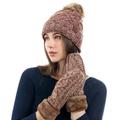 YOFAPA Unisex Pompom Cute Stretchy Knitted Winter Mittens Set Hat Knit Hat Gloves