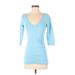 BCBGMAXAZRIA 3/4 Sleeve Top Blue Print Plunge Tops - Women's Size X-Small