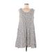 H&M Casual Dress - A-Line Scoop Neck Sleeveless: Gray Floral Dresses - Women's Size 8
