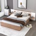 Latitude Run® Platform Bed w/ Headboard, Drawers, Shelves, USB Ports & Sockets Wood in Brown | 22.8 H x 91.5 W x 81.9 D in | Wayfair