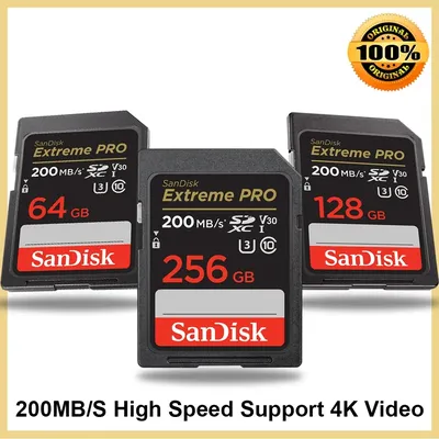 SanDisk Extreme PRO Carte SD UHS-I SDHC SDXC 4k Lecture vidéo jusqu'à 200 MBumental U3 C10 V30 Carte