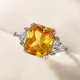 Huretailers-Bague carrée jaune en zircon cubique pour femme bague de doigt tempérament de fête de