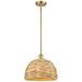 Woven Rattan 12" Wide Satin Gold Stem Hung Pendant With Natural Shade