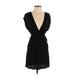 Merona Casual Dress - A-Line Plunge Short sleeves: Black Solid Dresses - Women's Size Small