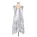 Hem & Thread Casual Dress - Mini Scoop Neck Sleeveless: Gray Stripes Dresses - Women's Size Large