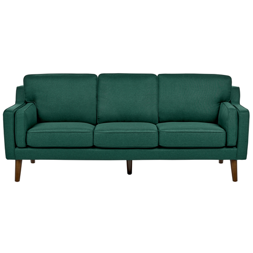 3-Sitzer Sofa Dunkelgrün Stoffbezug mit Hohen Holzbeinen Dicke Sitz- und Rückenkissen Rundumbezug Modern Wohnzimmer Ausstattung Polstersofa