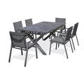 Ensemble repas de jardin 6 places en aluminium gris anthracite