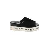 DKNY Wedges: Slip-on Platform Casual Black Print Shoes - Women's Size 7 1/2 - Peep Toe