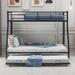 Modern Twin over Full Bunk Bed with Twin Trundle and 2 Ladders, White