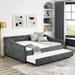 Full Size Daybed with Twin Size Trundle - Elegant Tufted Sofa Bed, Grey/White Soft Fabric