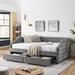 Elegant Upholstered Sofa Bed: Queen Size Daybed with Two Drawers Trundle - Linen Fabric, Grey/Beige