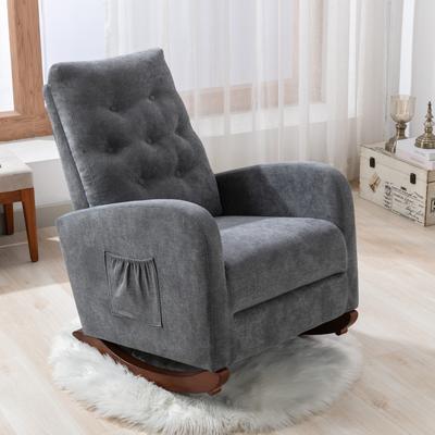 High Back Rocking Chair Nursery Chair Comfortable Rocker Fabric Padded Seat