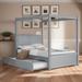 Full Size Kids Bed Wood Canopy Bed with Trundle Platform bed, Brushed Gray