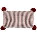 19.5" White and Red Knitted Rectangular Throw Pillow with Pom Poms