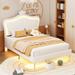 Upholstered Bed Frame with LED Lights,Modern Upholstered Princess Bed With Crown Headboard