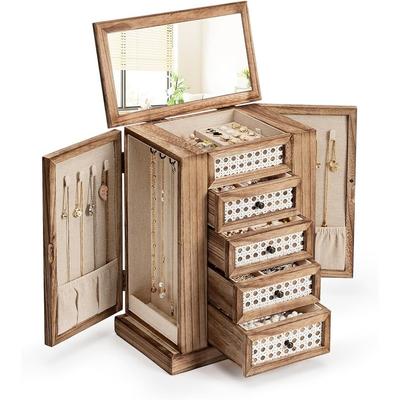 Rustic Organizer with Drawers and Mirror - ‎6.1"D x 10.2"W x 12.9"H