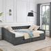 Elegant Tufted Sofa Bed: Queen Size Daybed with Drawers - Button Back, Copper Nail Accents, Grey/Beige