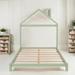 Full Size Kids Bed Wood Platform Bed with House-shaped Headboard , Green