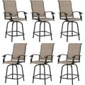 ELPOSUN Patio Swivel Bar Stools Set of 6 Outdoor Bar Height Patio Chairs for Backyard Pool Garden Deck with High Back and Armrest All-Weather Mesh 300lb Capacity Khaki