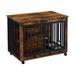 Immere 38.58 inch Furniture Style Dog Crate Side Table Design with Feeding Bowl Wheels Three Doors Flip-Up Top Opening Pet House for Indoor Use Rustic Brown