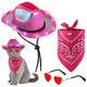 dnusflzt Pet Cowboy Hat Costume Accessory Set Dog LED Light Glossy Hat with Bandana Sunglasses for Cat Puppy Western Costume Daily Wearing