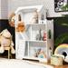 Anti-Tip Design and Storage Space-White Kids Wooden Dollhouse Bookshelf