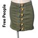 Free People Skirts | Free People Olive Green Mini Denim Skirt With Oversized Buttons. Sz 6. 15” Long | Color: Cream/Green | Size: 6
