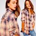Free People Tops | Free People Take Me On Studded Plaid Fringe Button Down Long Sleeve Shirt | Color: Blue/Purple | Size: Xs