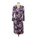 Casual Dress V Neck 3/4 sleeves: Purple Floral Dresses - Women's Size Medium