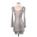 Topshop Casual Dress - Bodycon Scoop Neck Long Sleeve: Silver Dresses - Women's Size 2