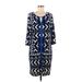 Tribal Casual Dress - Shift Keyhole 3/4 sleeves: Blue Color Block Dresses - Women's Size Medium