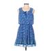 Lily Rose Casual Dress - Mini Tie Neck Sleeveless: Blue Dresses - Women's Size Medium