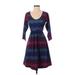 Merrell Casual Dress - A-Line Scoop Neck 3/4 sleeves: Purple Stripes Dresses - Women's Size X-Small