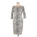 Vicky Tiel Casual Dress - Sheath Scoop Neck 3/4 sleeves: Gray Snake Print Dresses - Women's Size Medium