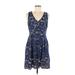 Vince Camuto Casual Dress - Mini V Neck Sleeveless: Blue Print Dresses - Women's Size 6