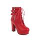 GooMaShoes Women's Sexy Lace up Platform Boots, Double Buckle Side Zipper High Heel Combat Boots, Chunky Heeled Ankle Boots Booties (Red, UK 4)