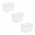 Crystal Clear Plastic Storage Boxes with Lid Transparent Box Stackable and Nestable Containers Perfect for Home, Office and Restaurants Made in UK 60.00 x 40.00 x 42.00 cm (80 Litre, Set of 3)
