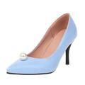 4.5 Womens Mid High Heel Court Shoes 8.5cm/3.35" Solid Pointed Toe Office Formal Work Pumps Evening Party Wedding Bridal Prom Courts Stiletto Heels with Pearl #1_Blue