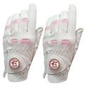 Golf Glove 2 Pcs Leather Golf Gloves Women With Bling Ball Marker Extra Grip Left Right Hand Pink Fit Ladies Girls Golfer Golf Gloves (Color : Worn on Left Hand, Size : M)