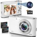 Digital Camera, 4K Autofocus Digital Camera with 32G SD Card Front and Rear Dual Cameras, HD 48MP with 2.8" Large Screen, 16X Digital Zoom, Rechargeable Compact Camera for Beginners (White)