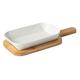 Cabilock Kitchenware Set Ceramic Baking Pan Rectangular Baking Dish Heat Resistance Baking Tray with Wooden Base Tray Casserole Dish Lasagna Pan for Cooking Creme Brulee Set