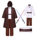 Geplaimir Jedi Costume for Children with Blue Lightsaber, Obi Wan Kenobi Tunic, Hooded Coat, Outfit, Cape with Hood, Medieval Hoodies, Jedi Robe, Cosplay Set for Boys, Halloween, Carnival, G061-140