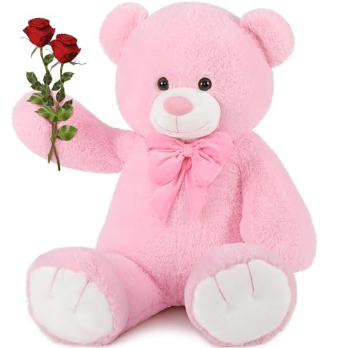 MorisMos XXL Giant Teddy Bear Soft Toy, 120cm Pink Teddy Bear for Girlfriend, Big Cuddly Stuffed Teddy 1.2m Large Fluffy Teddies Plush Gift for Kids Wife Birthday Mum Mothers Day Deco
