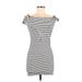 Heart & Hips Casual Dress - Bodycon Boatneck Short sleeves: White Stripes Dresses - Women's Size Medium