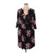 Torrid Casual Dress - Mini V-Neck 3/4 Sleeve: Black Floral Dresses - Women's Size 1X Plus