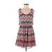 Speechless Casual Dress - Mini Scoop Neck Sleeveless: Blue Chevron/Herringbone Dresses - Women's Size Small