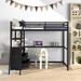 Harriet Bee Twin Size Metal&Wood Loft Bed w/ Desk & Shelves, Two Built-In Drawers Metal in Black | 67 H x 41 W x 78 D in | Wayfair