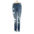 Express Jeans - High Rise Skinny Leg Boyfriend: Blue Bottoms - Women's Size 2 - Distressed Wash