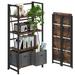 No-Assembly Folding Bookshelf Storage Shelves 4 Tiers Vintage Bookcase Standing Racks Study Organizer Home Office